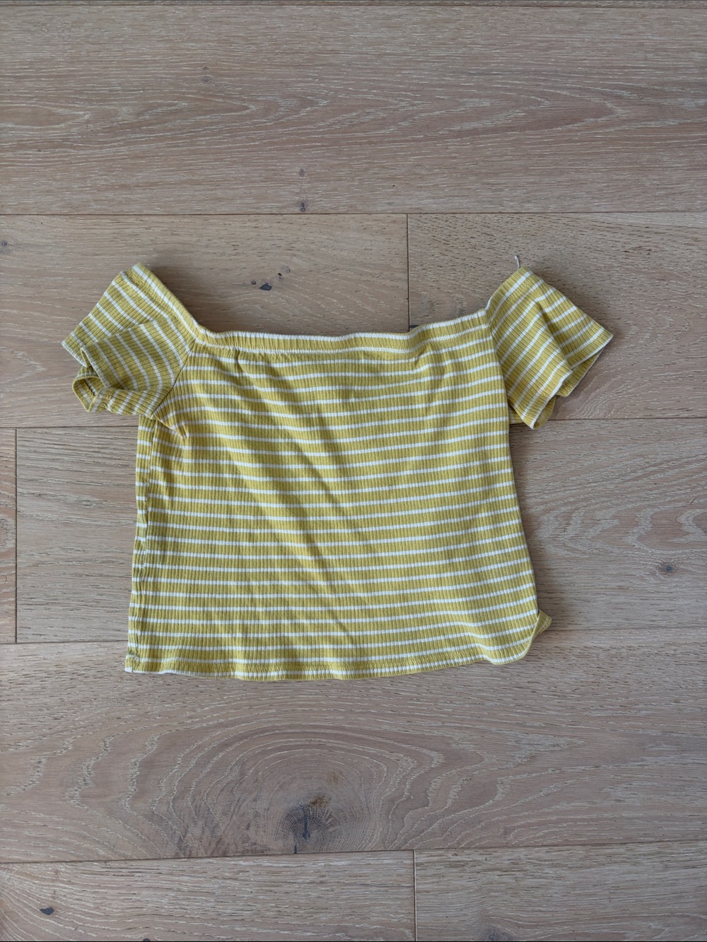 Divided Off-the-Shoulder Yellow & White Striped Crop Top